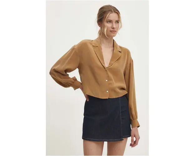 Answear Lab camasa femei, culoarea maro, cu guler clasic, relaxed