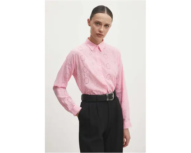 Answear Lab camasa din bumbac femei, culoarea roz, cu guler clasic, relaxed