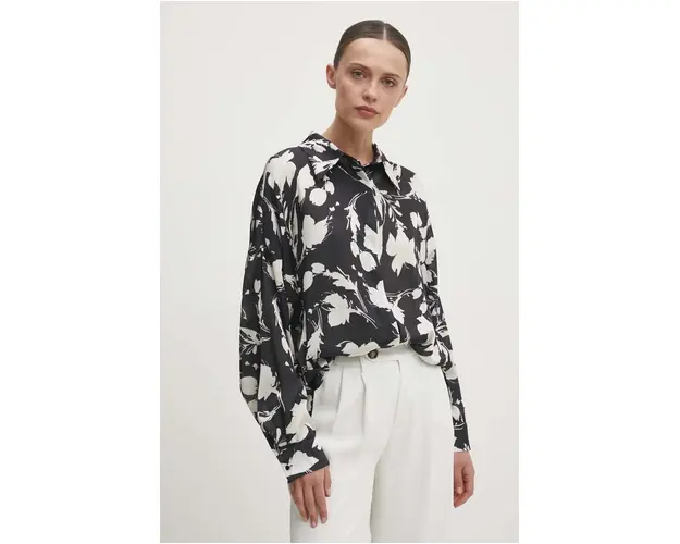 Answear Lab camasa femei, culoarea negru, cu guler clasic, relaxed