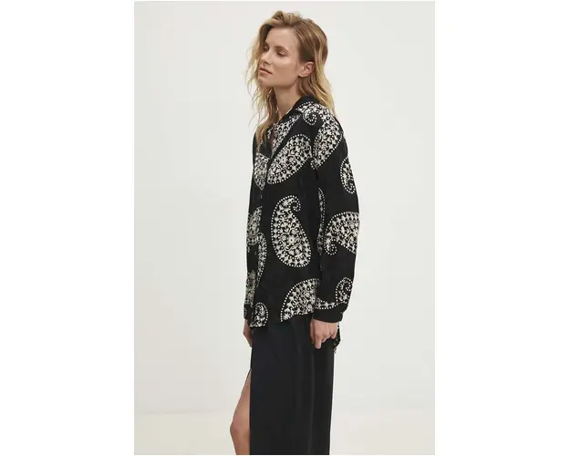Answear Lab camasa femei, culoarea negru, cu guler clasic, relaxed