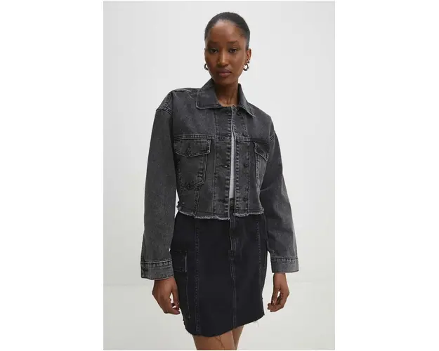 Answear Lab geaca jeans femei, culoarea negru, de tranzitie, oversize