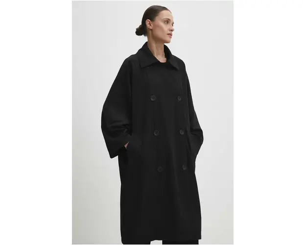 Answear Lab palton femei, culoarea negru, de tranzitie, cu doua randuri de nasturi