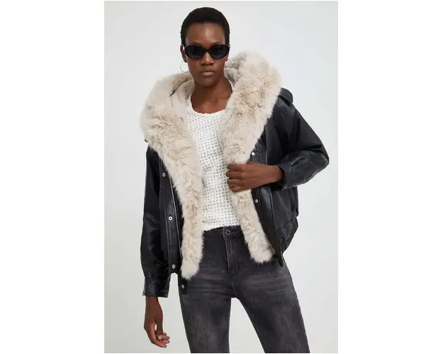 Answear Lab geaca femei, culoarea negru, de tranzitie, oversize