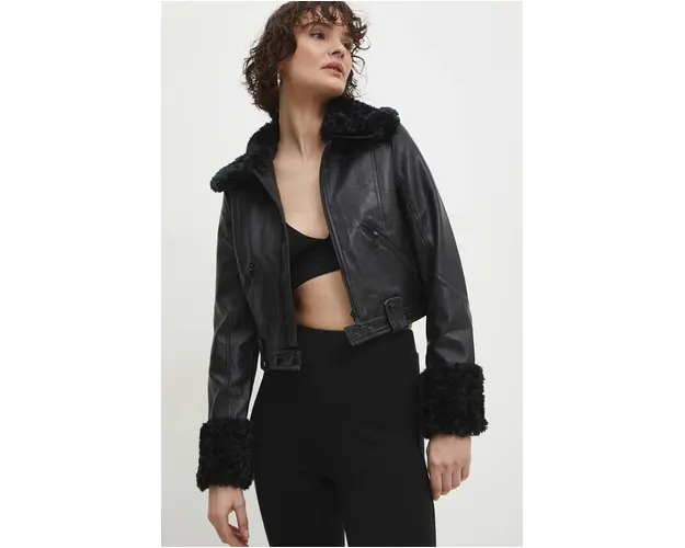 Answear Lab geaca femei, culoarea negru, de tranzitie