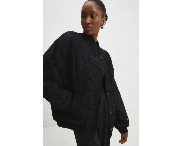 Answear Lab geaca bomber femei, culoarea negru, de tranzitie, oversize