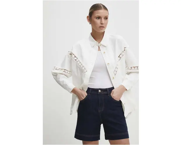 Answear Lab jacheta de bumbac culoarea alb, de tranzitie