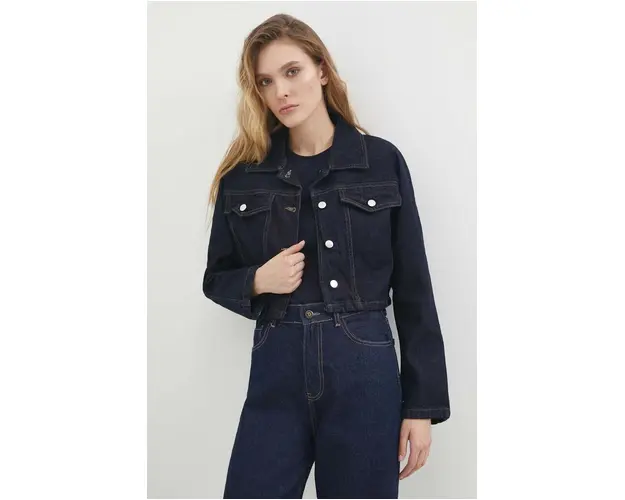 Answear Lab geaca jeans femei, culoarea albastru marin, de tranzitie