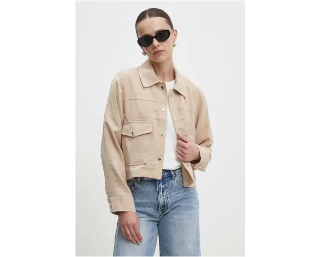Answear Lab camasa femei, culoarea bej, cu guler clasic, relaxed