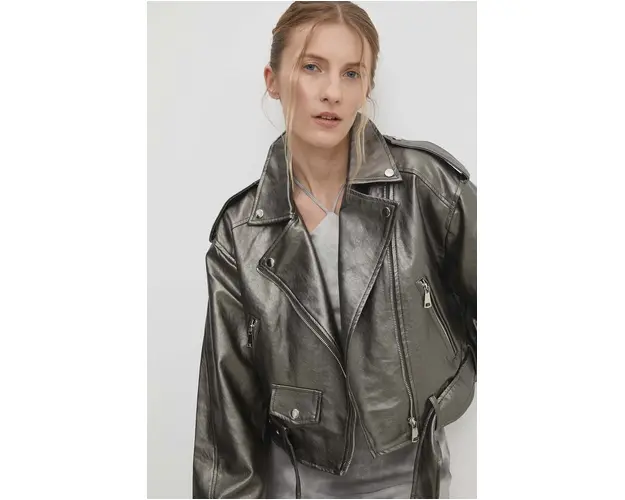 Answear Lab geaca ramones femei, culoarea auriu, de tranzitie, oversize