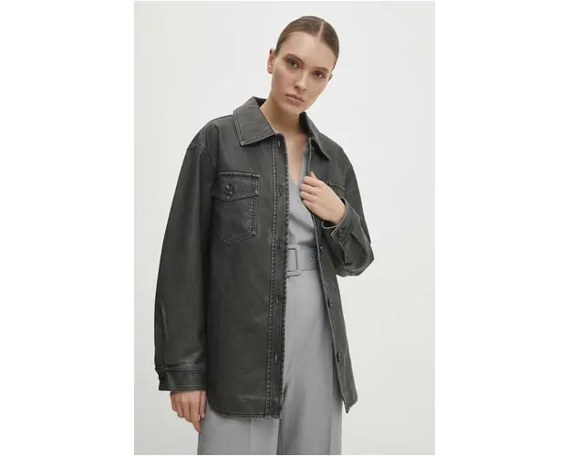 Answear Lab geaca femei, culoarea gri, de tranzitie, oversize