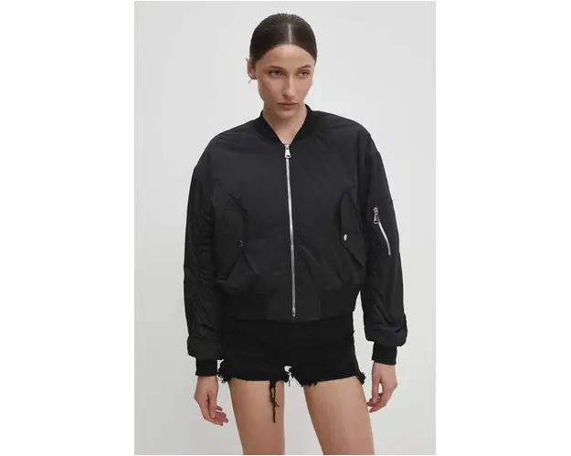 Answear Lab geaca bomber femei, culoarea negru, de tranzitie