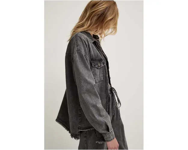 Answear Lab geaca jeans femei, culoarea gri, de tranzitie, oversize
