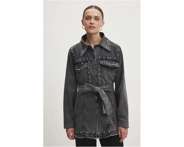 Answear Lab geaca jeans femei, culoarea gri, de tranzitie, oversize
