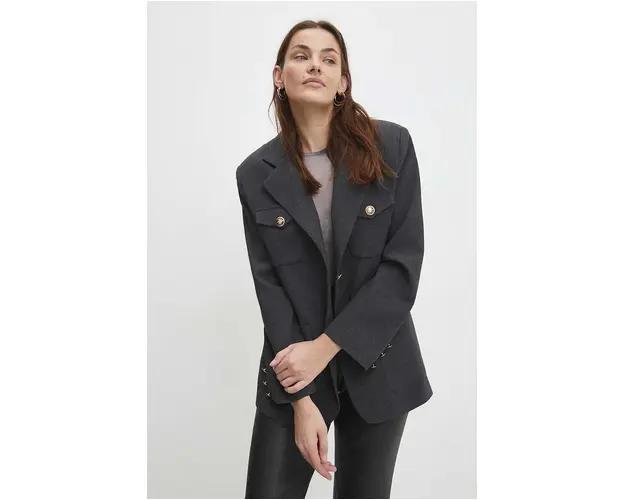 Answear Lab sacou culoarea gri, un singur rand de nasturi, neted