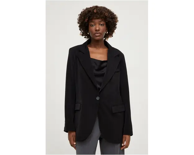 Answear Lab sacou culoarea negru, un singur rand de nasturi, neted