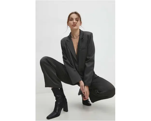 Answear Lab sacou culoarea gri, un singur rand de nasturi, neted