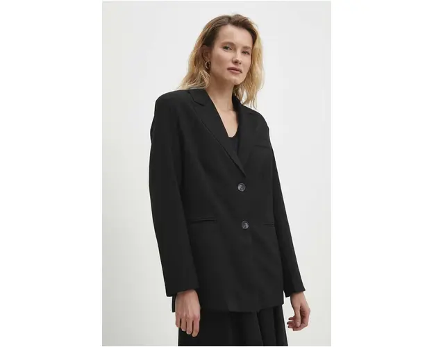 Answear Lab sacou culoarea negru, un singur rand de nasturi, neted