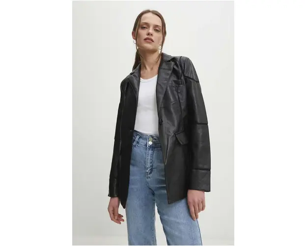 Answear Lab sacou culoarea negru, un singur rand de nasturi, neted
