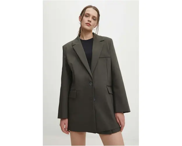 Answear Lab sacou culoarea verde, un singur rand de nasturi, neted
