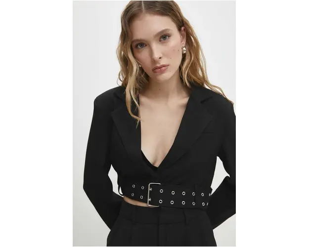 Answear Lab sacou culoarea negru, un singur rand de nasturi, neted