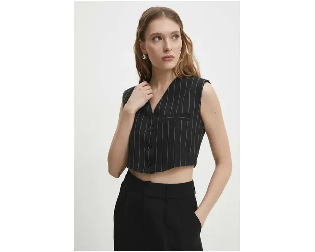 Answear Lab vesta culoarea negru, un singur rand de nasturi