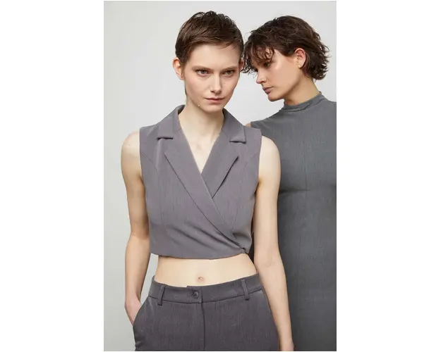 Answear Lab vesta culoarea gri, un singur rand de nasturi