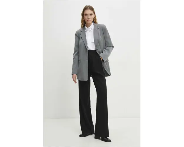 Answear Lab sacou culoarea gri, un singur rand de nasturi, neted