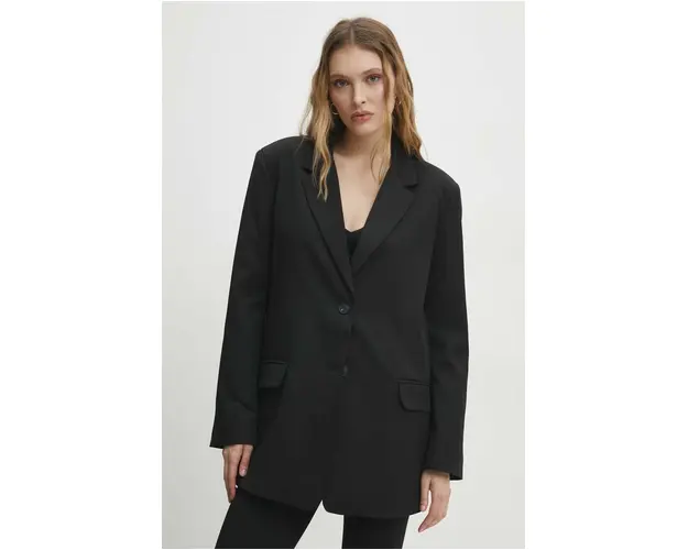 Answear Lab sacou culoarea negru, un singur rand de nasturi, neted