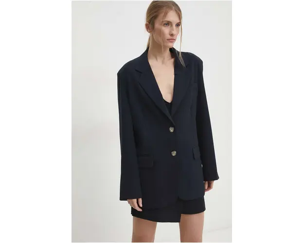 Answear Lab sacou culoarea albastru marin, un singur rand de nasturi, neted