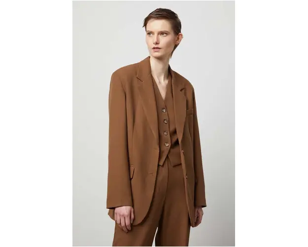 Answear Lab sacou culoarea maro, un singur rand de nasturi, neted