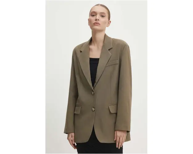 Answear Lab sacou culoarea verde, un singur rand de nasturi, neted
