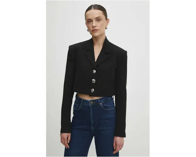 Answear Lab sacou culoarea negru, un singur rand de nasturi, neted