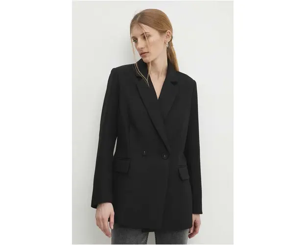 Answear Lab sacou din lana culoarea negru, un singur rand de nasturi, neted
