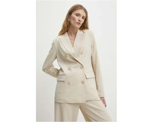 Answear Lab sacou culoarea bej, cu doua randuri de nasturi, modelator