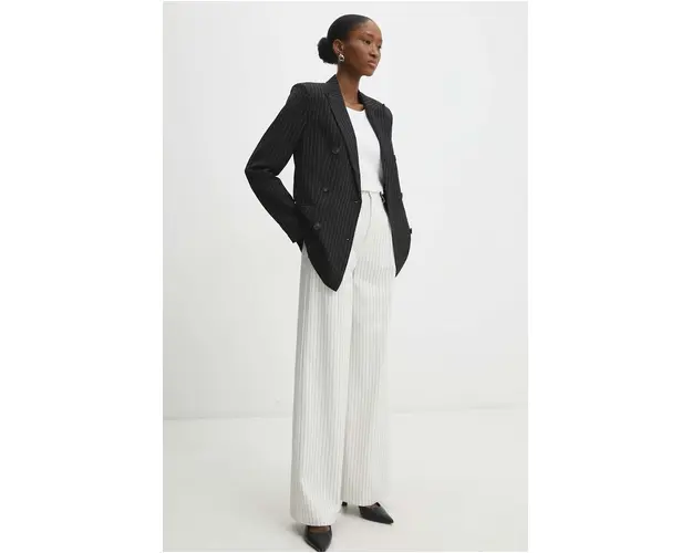 Answear Lab sacou culoarea negru, cu doua randuri de nasturi, modelator