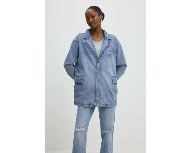 Answear Lab jacheta denim un singur rand de nasturi, neted