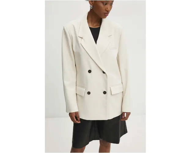 Answear Lab sacou culoarea bej, cu doua randuri de nasturi, neted
