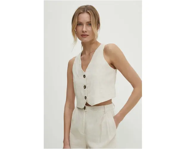 Answear Lab vesta de in culoarea bej, un singur rand de nasturi