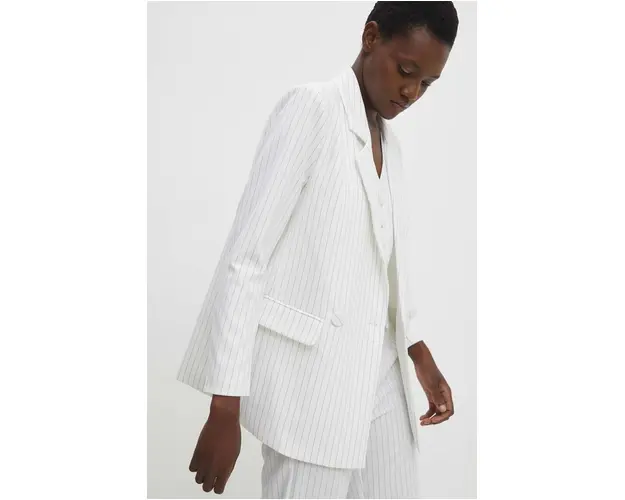 Answear Lab sacou culoarea alb, cu doua randuri de nasturi, modelator