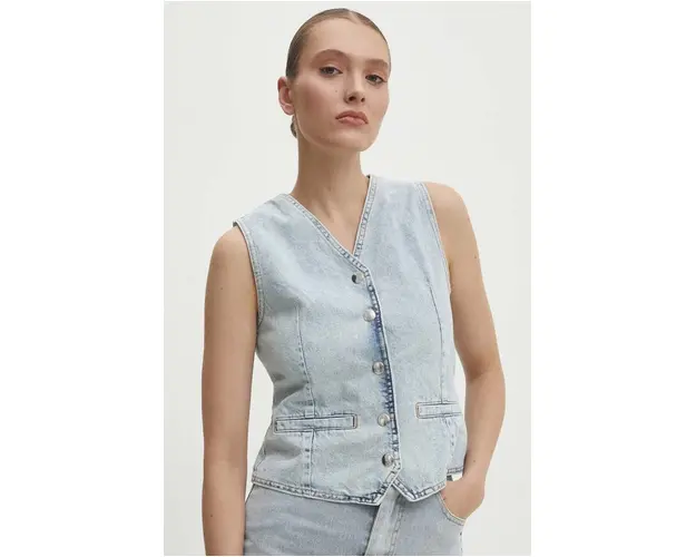 Answear Lab vesta jeans un singur rand de nasturi