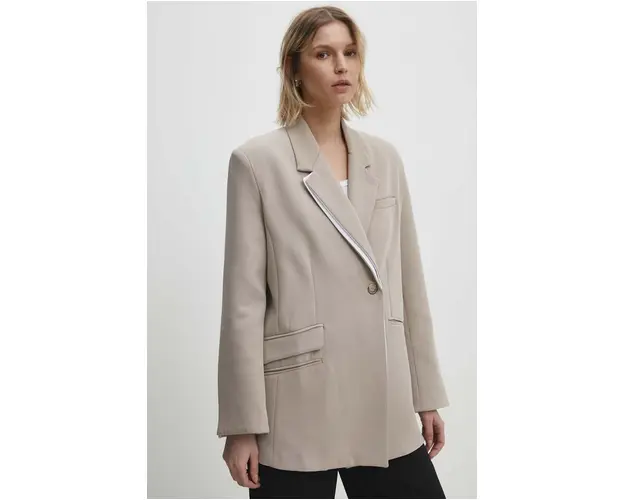 Answear Lab sacou culoarea bej, cu doua randuri de nasturi, neted