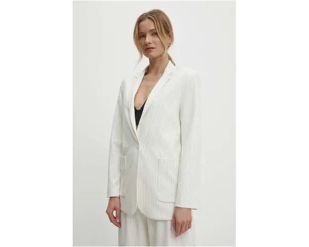 Answear Lab sacou culoarea alb, un singur rand de nasturi, modelator
