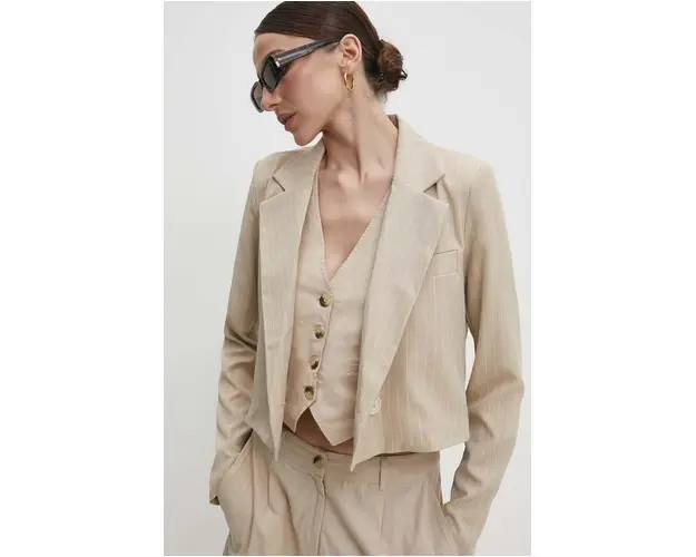 Answear Lab sacou culoarea bej, un singur rand de nasturi, modelator