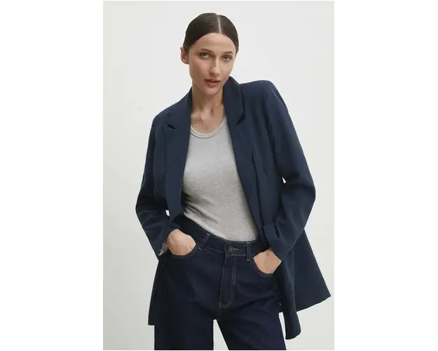 Answear Lab sacou culoarea albastru marin, desfacut, neted