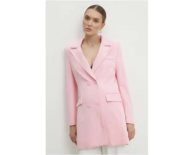Answear Lab sacou culoarea roz, cu doua randuri de nasturi, neted