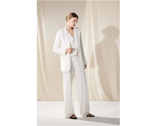 Answear Lab blazer din amestec de in culoarea alb, un singur rand de nasturi, modelator