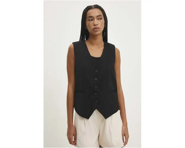 Answear Lab vesta culoarea negru, un singur rand de nasturi
