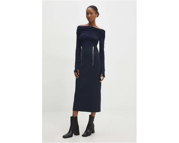 Answear Lab fusta culoarea albastru marin, midi, drept
