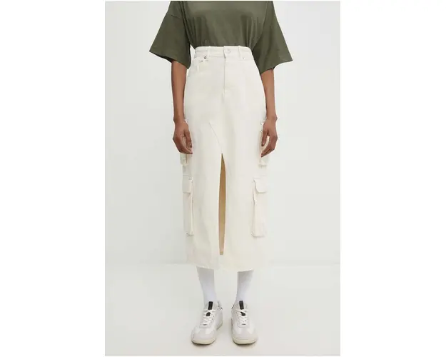 Answear Lab fusta jeans culoarea alb, midi, evazati