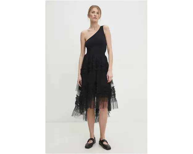 Answear Lab fusta culoarea negru, midi, evazati